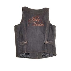 Harley-Davidson Dark Denim Womens Size Medium Vest with Orange Stitching.